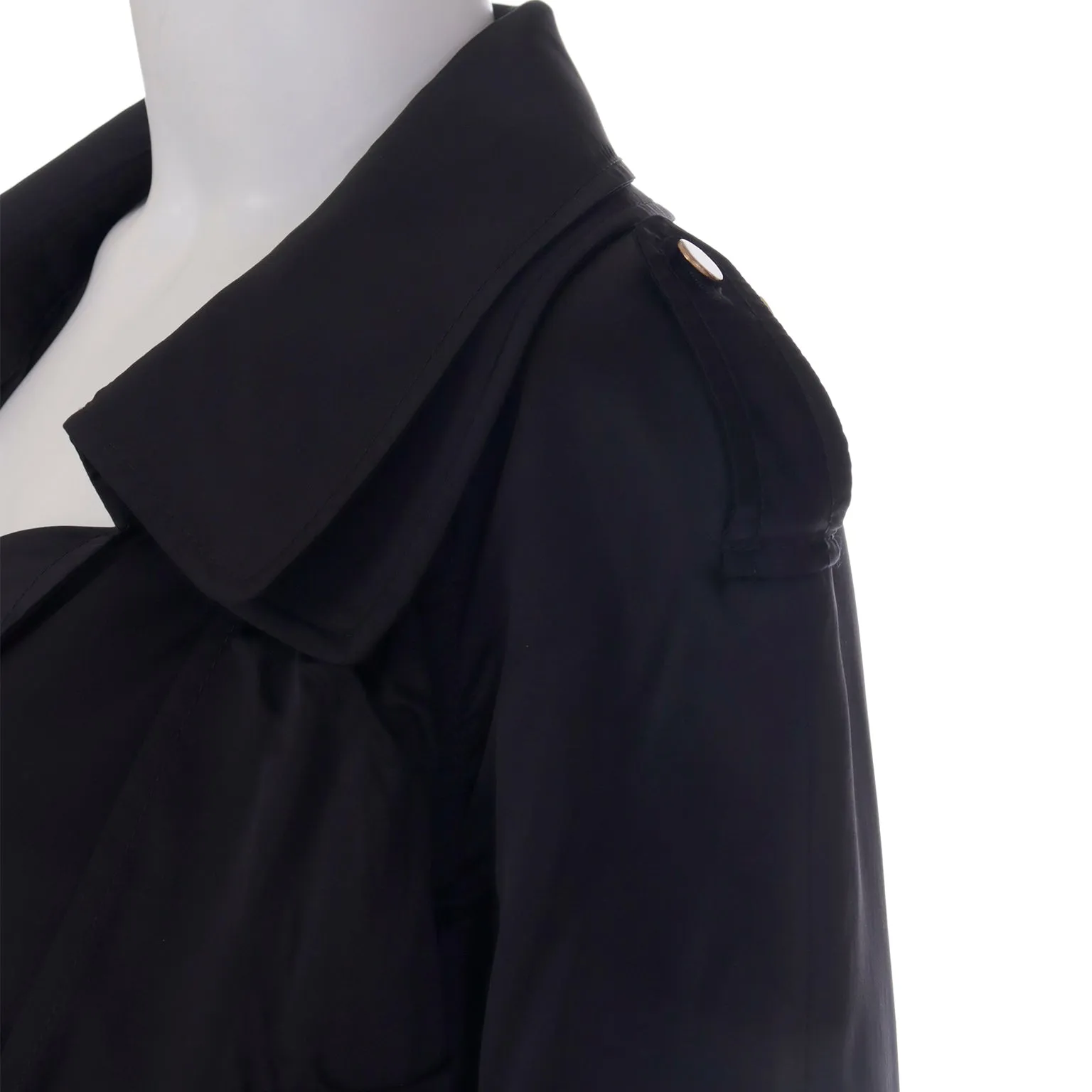 2000s Dolce & Gabbana Black Satin Cropped Trench Jacket w Belt