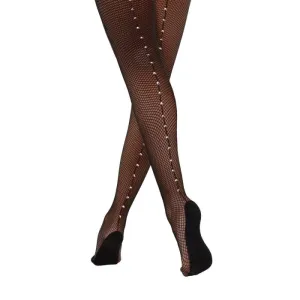 Adult Professional Backseam Black Fishnet Tights with Diamante