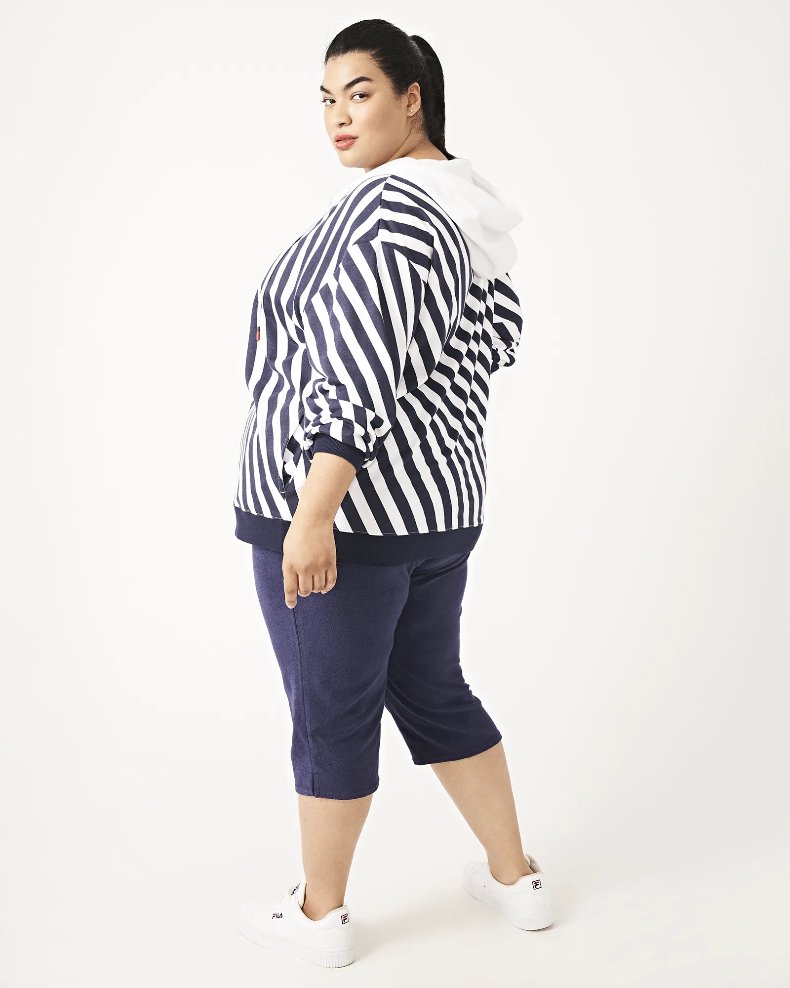 Donna Striped Bomber Jacket | White / Navy