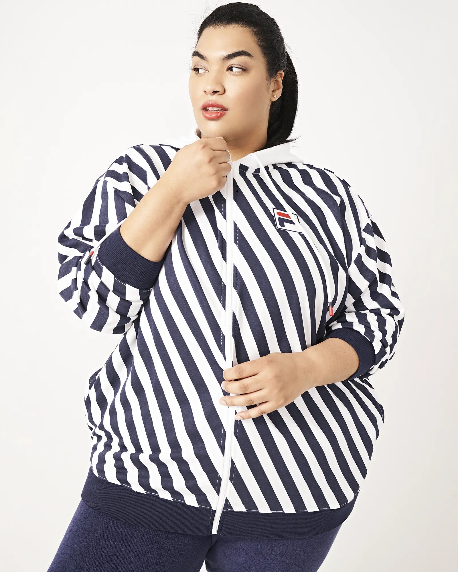 Donna Striped Bomber Jacket | White / Navy