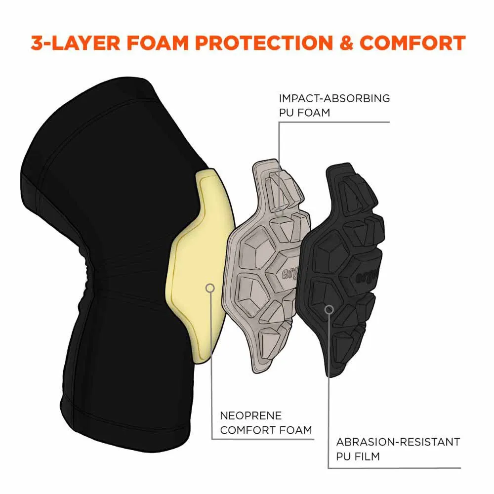 Ergodyne 18550 550 S/M Black Padded Knee Sleeves 3-Layer Foam Cap Pair