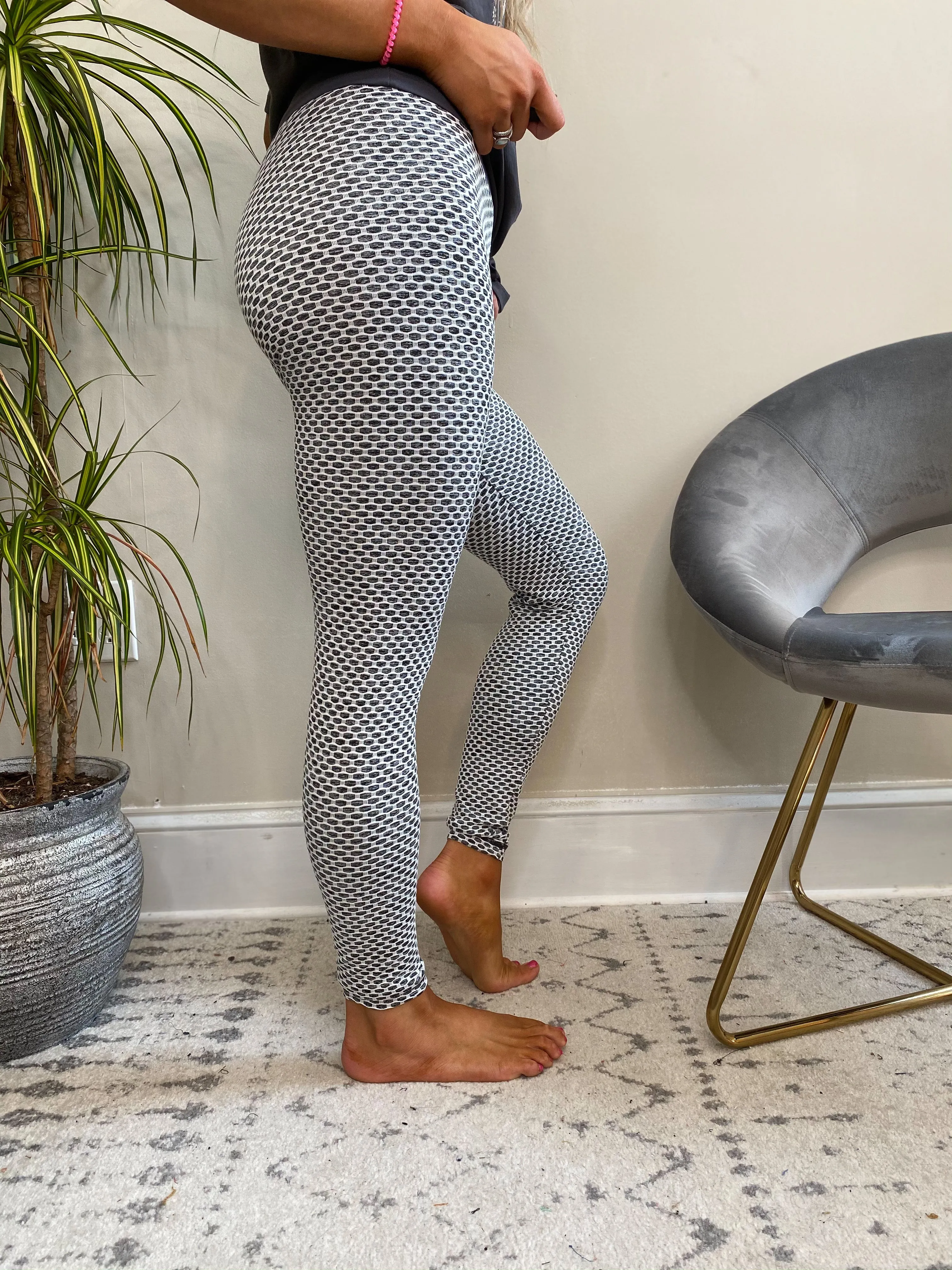 Grey Textured Two Tone Booty Lifting Leggings