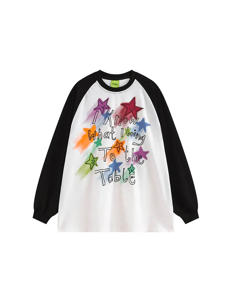 Men'S Star Letter Print Spliced-Color T-Shirts