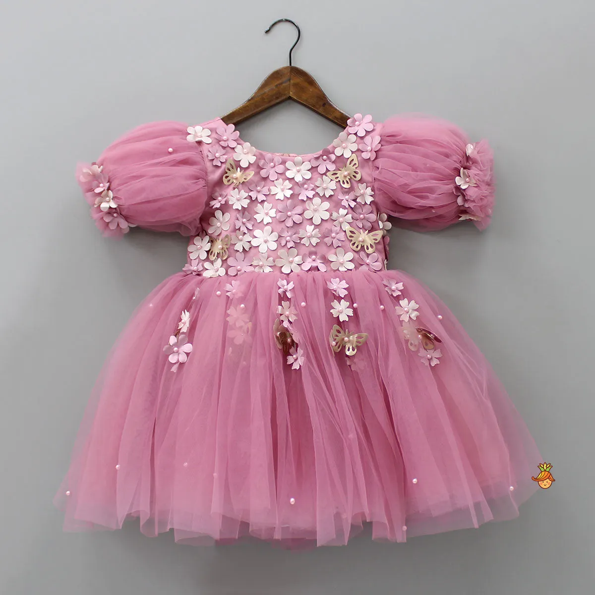 Pre Order: Flower Enhanced Pink Butterfly Wings Dress With Head Band