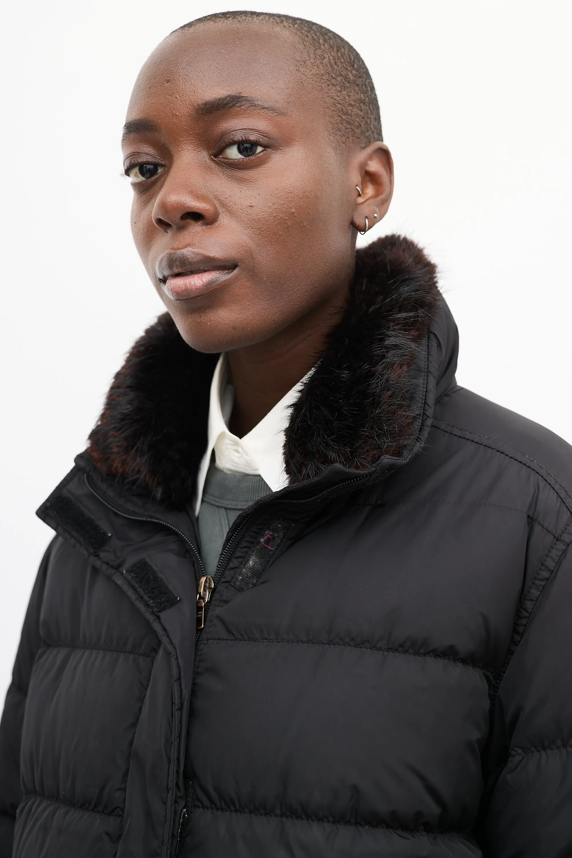 Sport Black Quilted Down & Fur Puffer Jacket