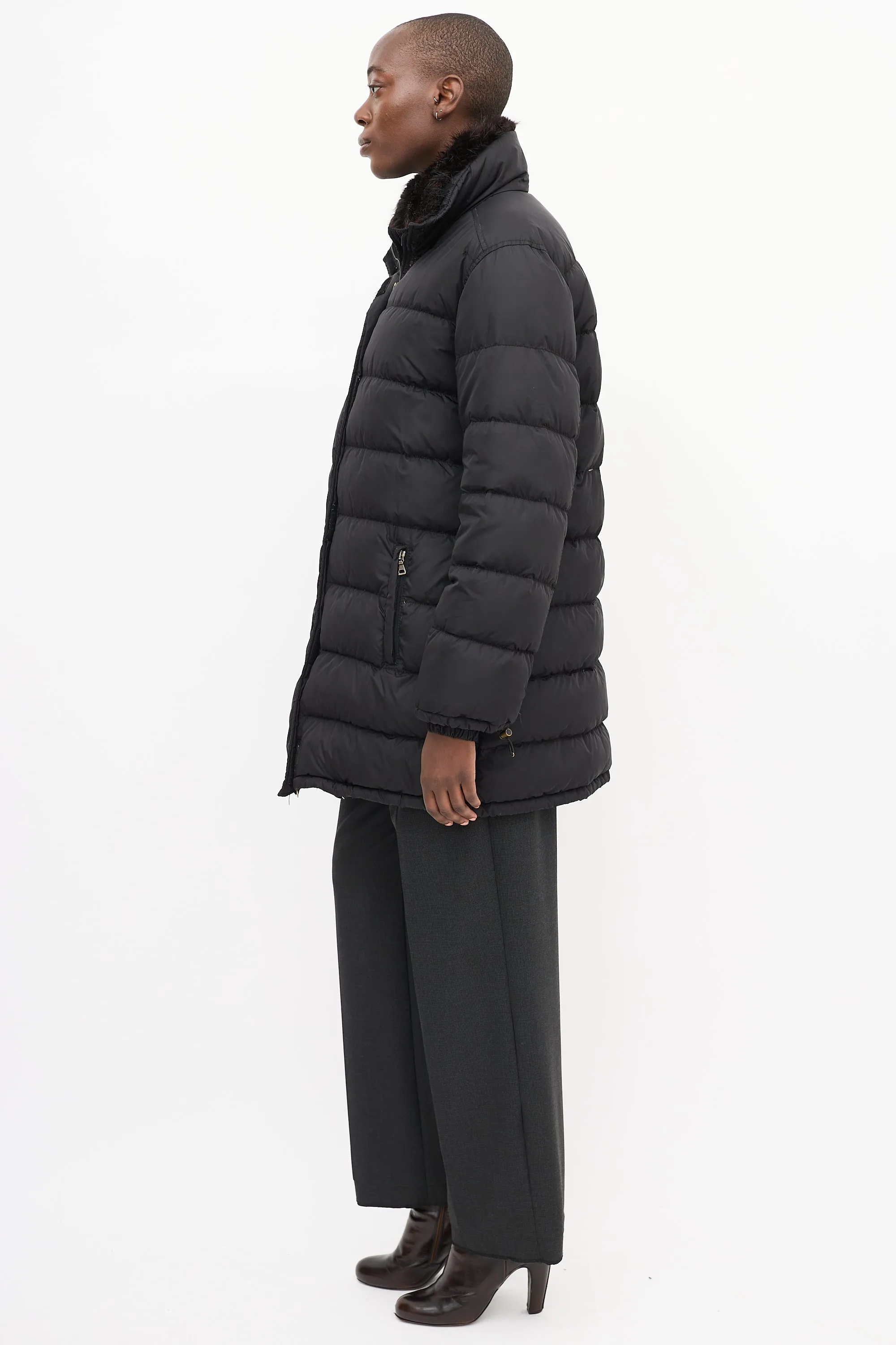 Sport Black Quilted Down & Fur Puffer Jacket