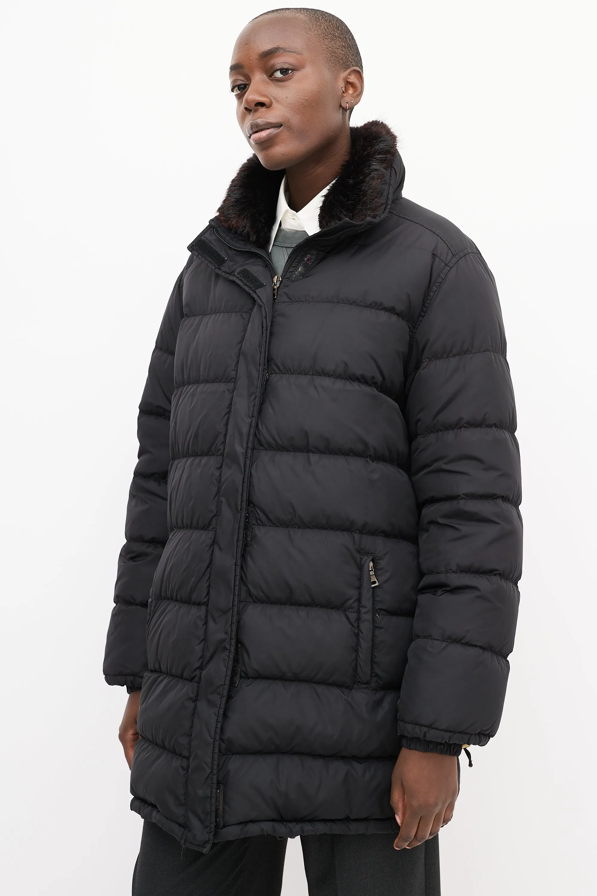 Sport Black Quilted Down & Fur Puffer Jacket