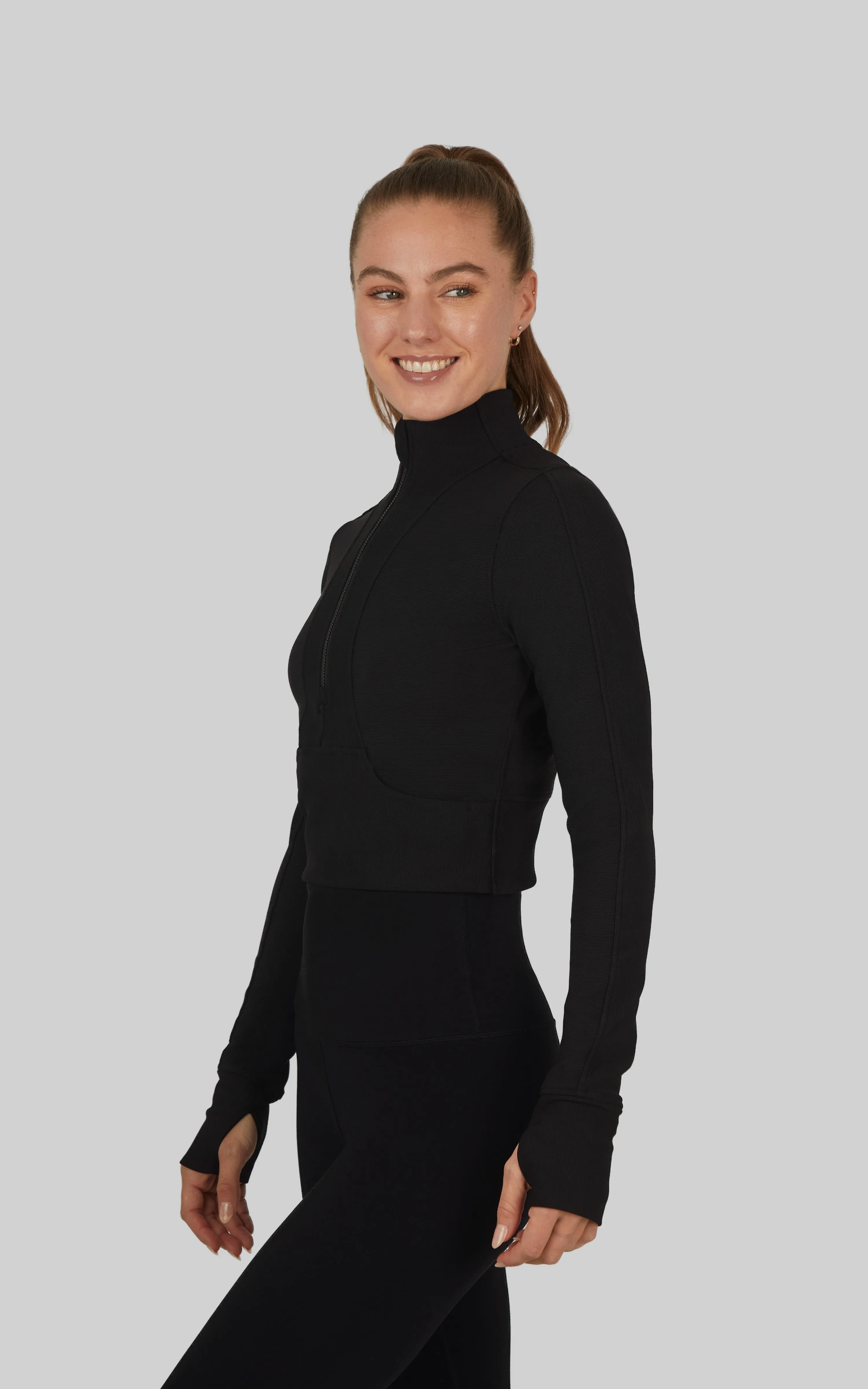 Vortex Ribbed Academy Half Zip Cropped Jacket