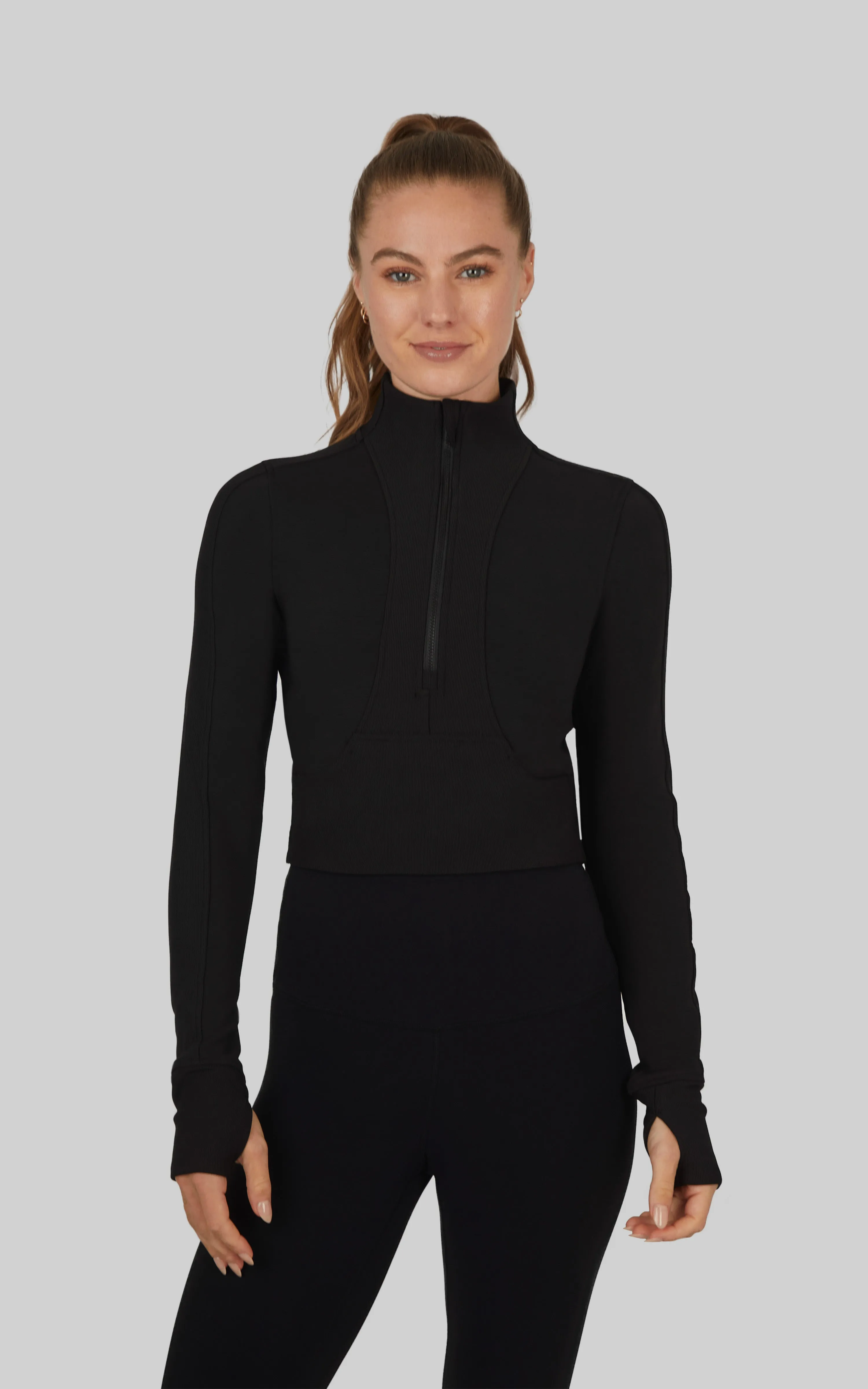 Vortex Ribbed Academy Half Zip Cropped Jacket
