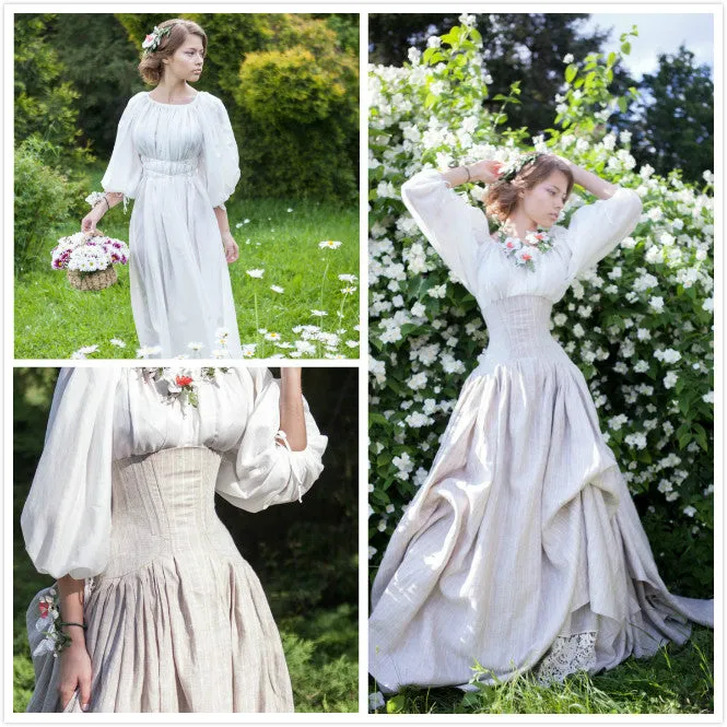 White Snow Costume With Chemise Two Linen Corset Skirt