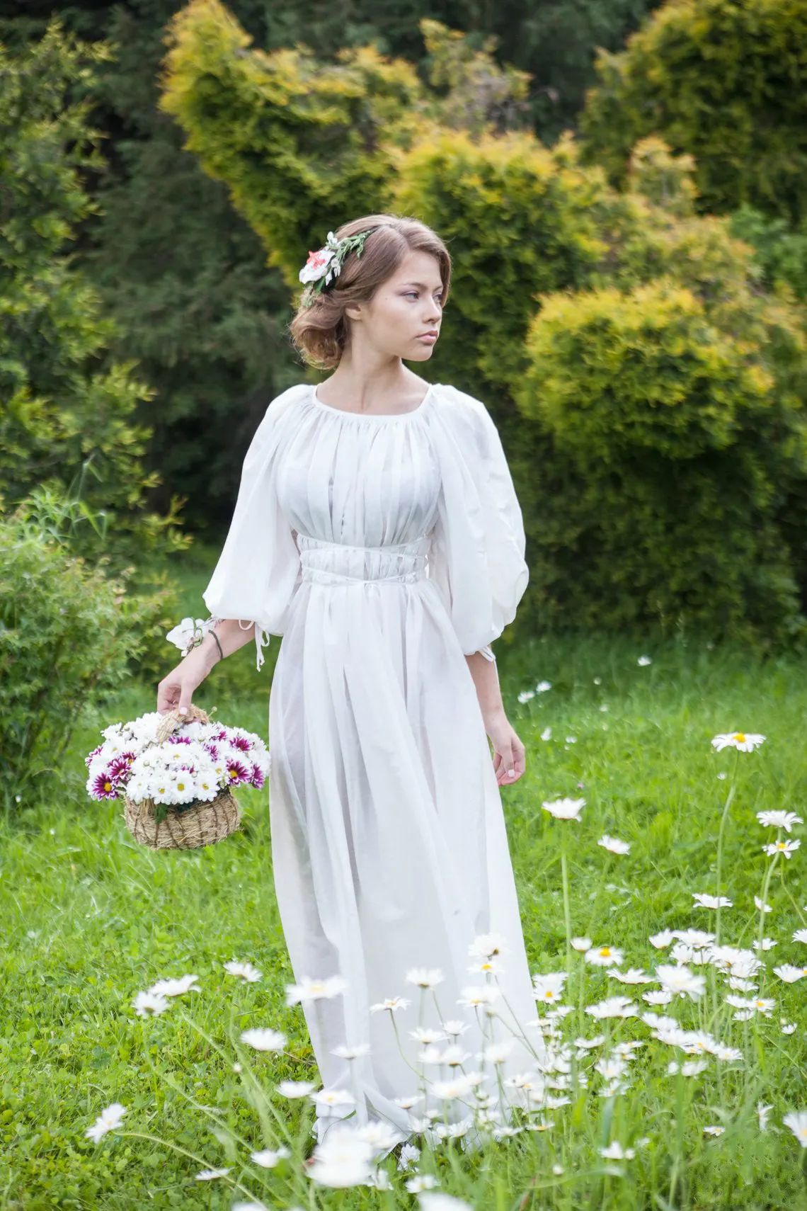 White Snow Costume With Chemise Two Linen Corset Skirt