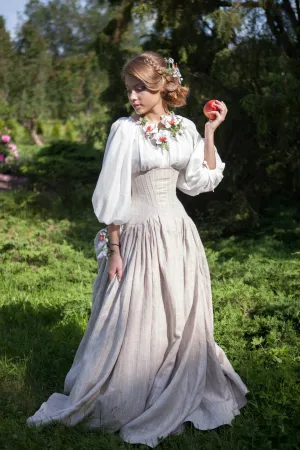 White Snow Costume With Chemise Two Linen Corset Skirt