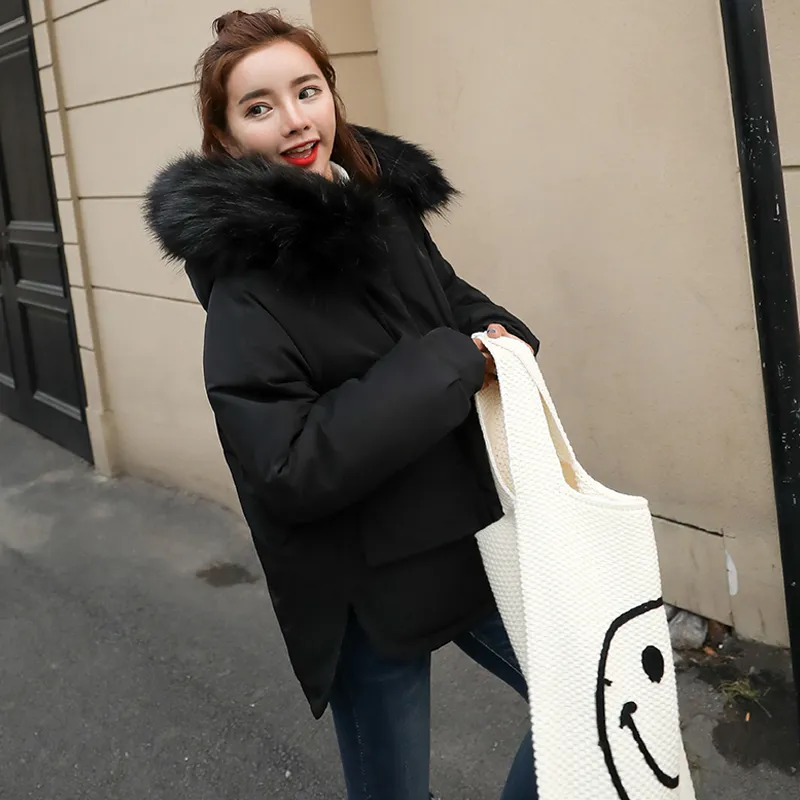 Women's Winter Casual Cotton Loose Short Parka With Faux Fur