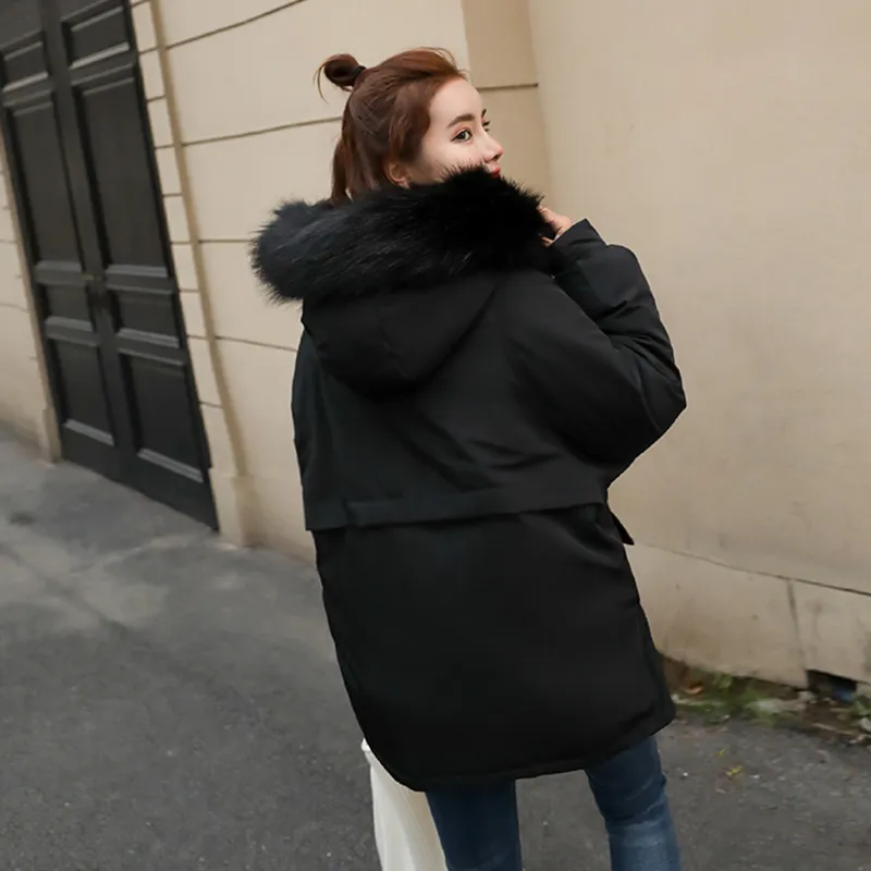 Women's Winter Casual Cotton Loose Short Parka With Faux Fur